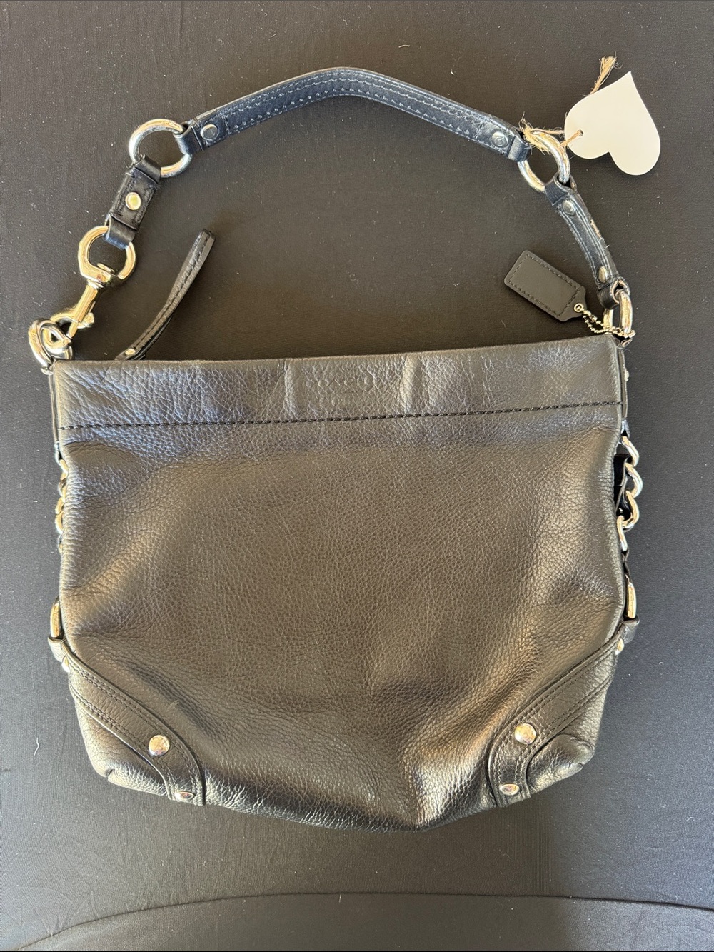 Vintage Coach Black Pebbled Leather Shoulder Bag with Silver Hardware